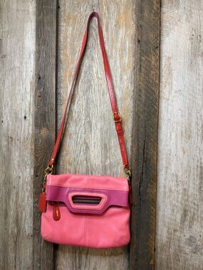 VTG Coach Bonnie Cashin 13388 Pink Red Colorblock Fold Over Crossbody Bag Y2K